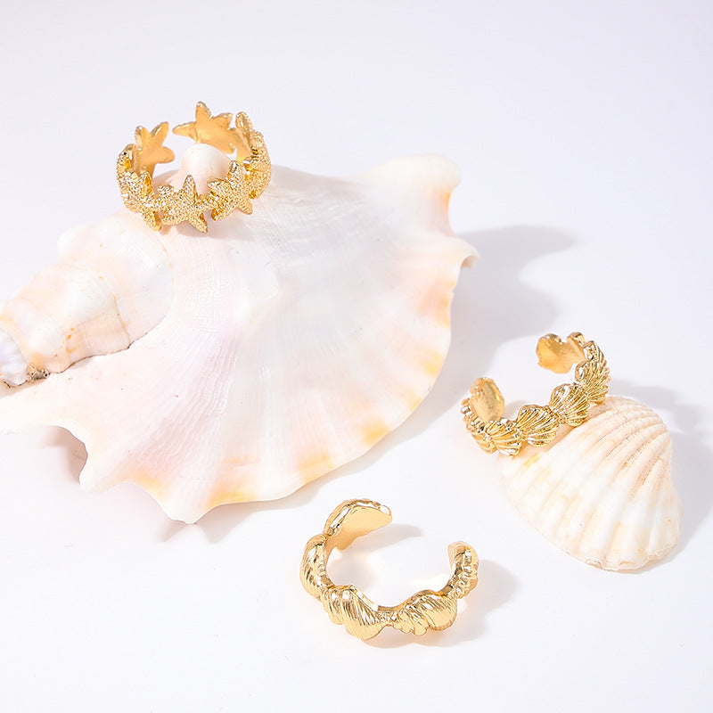 SILUEEN™- Set de Anillos Dorados “Olas del Mar”