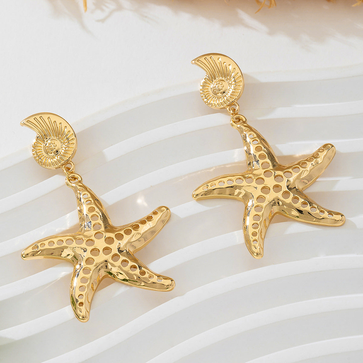 SILUEEN™ - Orecchini a forma di stella marina dorata 